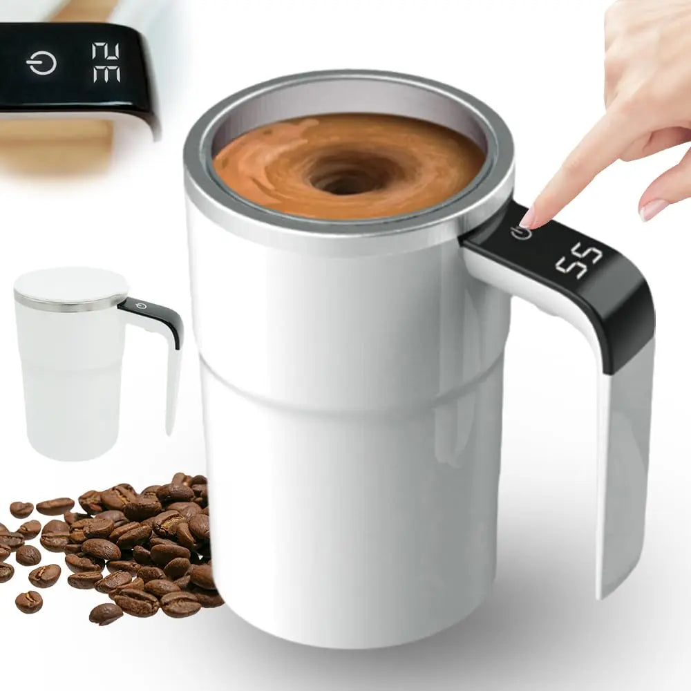 Electric Self-Stirring Coffee Mug with Magnetic Stirring Technology and Rechargeable Automatic Mixing Function, Featuring LCD Thermometer for Milk and Cocoa - Ideal for Office, Kitchen, and Travel Use