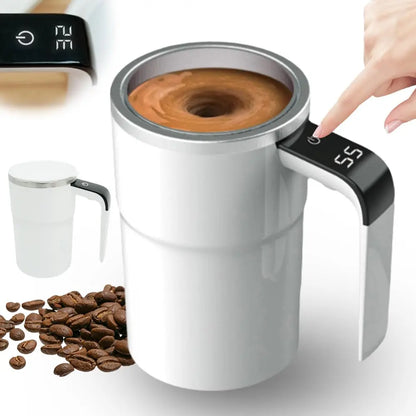 Electric Self-Stirring Coffee Mug with Magnetic Stirring Technology and Rechargeable Automatic Mixing Function, Featuring LCD Thermometer for Milk and Cocoa - Ideal for Office, Kitchen, and Travel Use