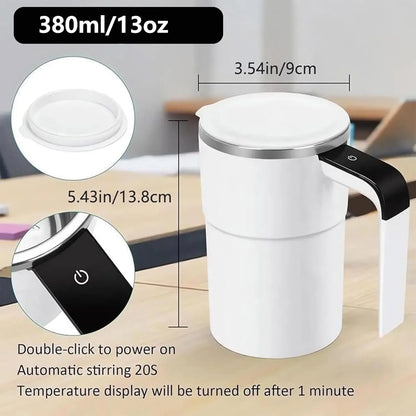 Electric Self-Stirring Coffee Mug with Magnetic Stirring Technology and Rechargeable Automatic Mixing Function, Featuring LCD Thermometer for Milk and Cocoa - Ideal for Office, Kitchen, and Travel Use