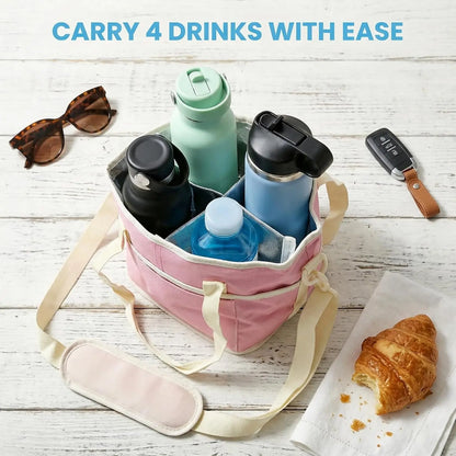 Family Size 4-Compartment Drink Carrier Tote for Multiple Tumblers - Simplify Your Mornings
