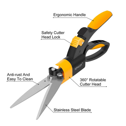 SZHLUX 360-Degree Swivel Blade Grass Shears with Ultra-Sharp 5-Inch Stainless Steel Blades for Precision Gardening and Plant Cutting