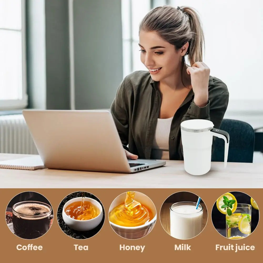 Electric Self-Stirring Coffee Mug with Magnetic Stirring Technology and Rechargeable Automatic Mixing Function, Featuring LCD Thermometer for Milk and Cocoa - Ideal for Office, Kitchen, and Travel Use