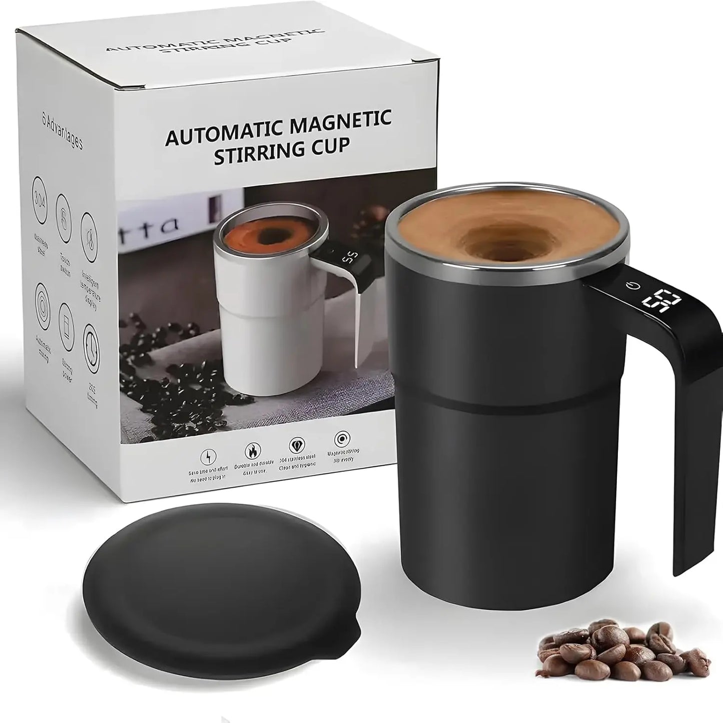 Electric Self-Stirring Coffee Mug with Magnetic Stirring Technology and Rechargeable Automatic Mixing Function, Featuring LCD Thermometer for Milk and Cocoa - Ideal for Office, Kitchen, and Travel Use