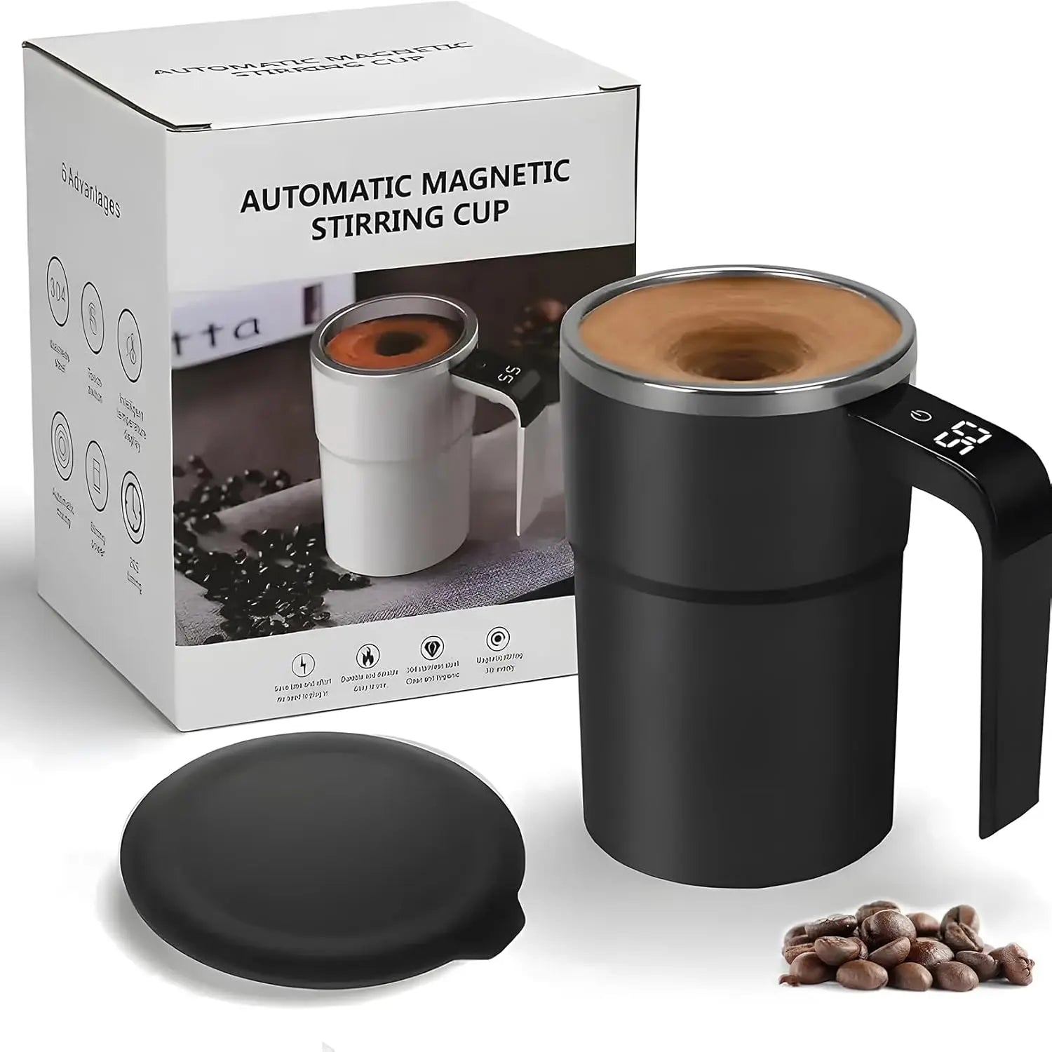 Electric Self-Stirring Coffee Mug with Magnetic Stirring Technology and Rechargeable Automatic Mixing Function, Featuring LCD Thermometer for Milk and Cocoa - Ideal for Office, Kitchen, and Travel Use