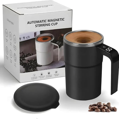 Electric Self-Stirring Coffee Mug with Magnetic Stirring Technology and Rechargeable Automatic Mixing Function, Featuring LCD Thermometer for Milk and Cocoa - Ideal for Office, Kitchen, and Travel Use