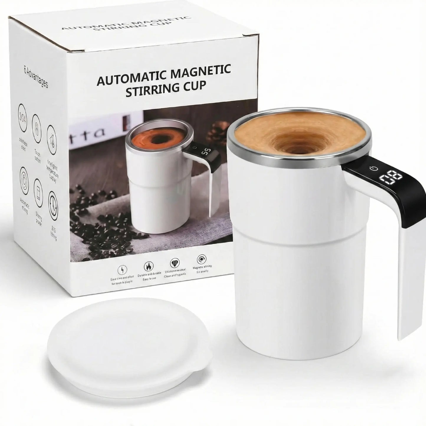 Electric Self-Stirring Coffee Mug with Magnetic Stirring Technology and Rechargeable Automatic Mixing Function, Featuring LCD Thermometer for Milk and Cocoa - Ideal for Office, Kitchen, and Travel Use