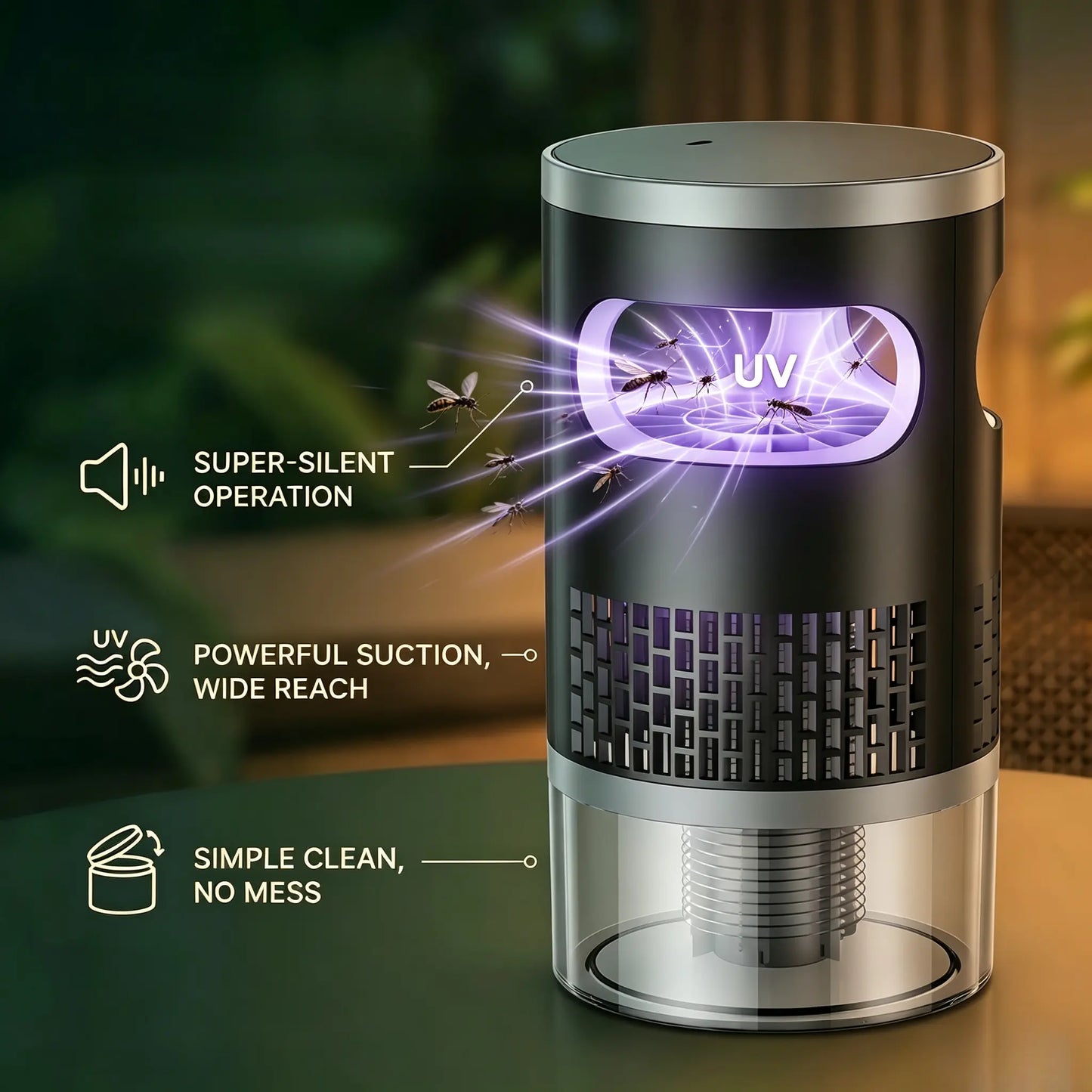 2026 Enhanced Indoor Electric Bug Zapper – UV Light and Suction Insect Trap with Ultra-Quiet Operation, Effective Mosquito, Fly, and Gnat Catcher for Bedrooms, Kitchens, Indoor Plants, and Home Use