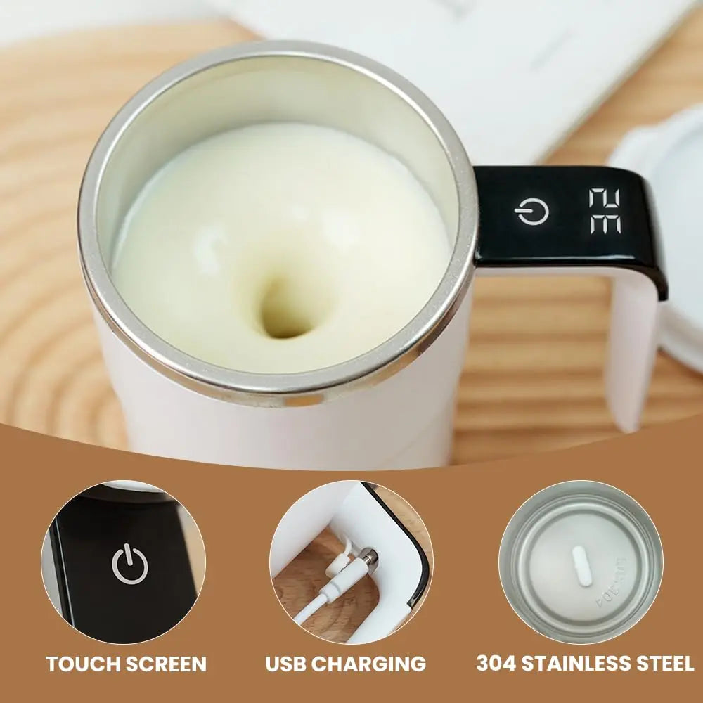 Electric Self-Stirring Coffee Mug with Magnetic Stirring Technology and Rechargeable Automatic Mixing Function, Featuring LCD Thermometer for Milk and Cocoa - Ideal for Office, Kitchen, and Travel Use