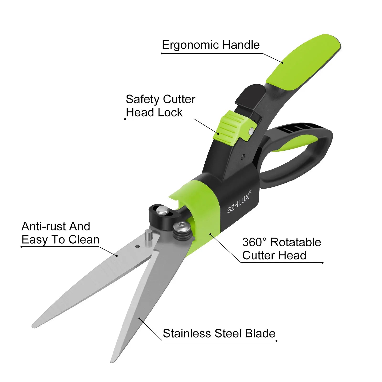 SZHLUX 360-Degree Swivel Blade Grass Shears with Ultra-Sharp 5-Inch Stainless Steel Blades for Precision Gardening and Plant Cutting