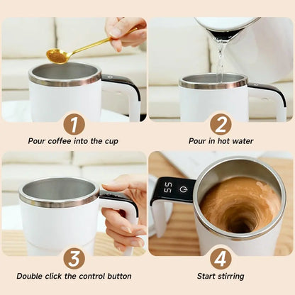 Electric Self-Stirring Coffee Mug with Magnetic Stirring Technology and Rechargeable Automatic Mixing Function, Featuring LCD Thermometer for Milk and Cocoa - Ideal for Office, Kitchen, and Travel Use