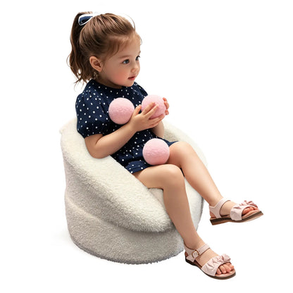 Mini Toddler Chair Comfy - 17.3'' Compact Kids Couch with Carry Handle, Soft Teddy Plush Baby Chair, Washable Cover & Sturdy Design for Nursery & Playroom - White