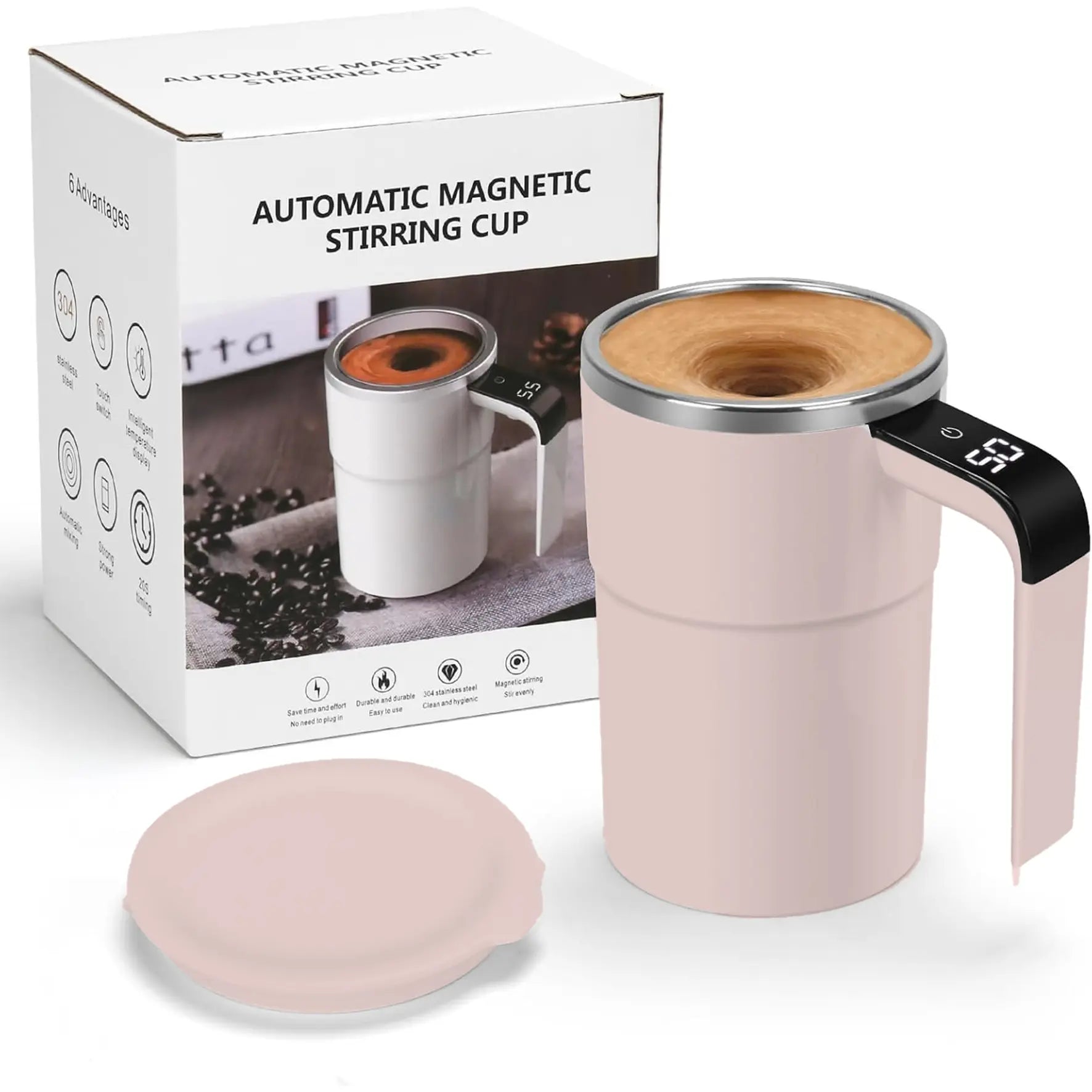 Electric Self-Stirring Coffee Mug with Magnetic Stirring Technology and Rechargeable Automatic Mixing Function, Featuring LCD Thermometer for Milk and Cocoa - Ideal for Office, Kitchen, and Travel Use