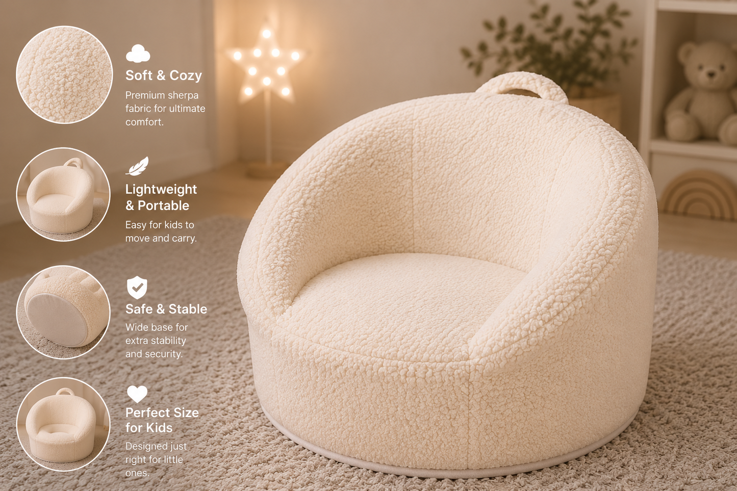 TeddyNest™ Toddler Chair | Ultra Soft Plush Kids Sofa with Carry Handle