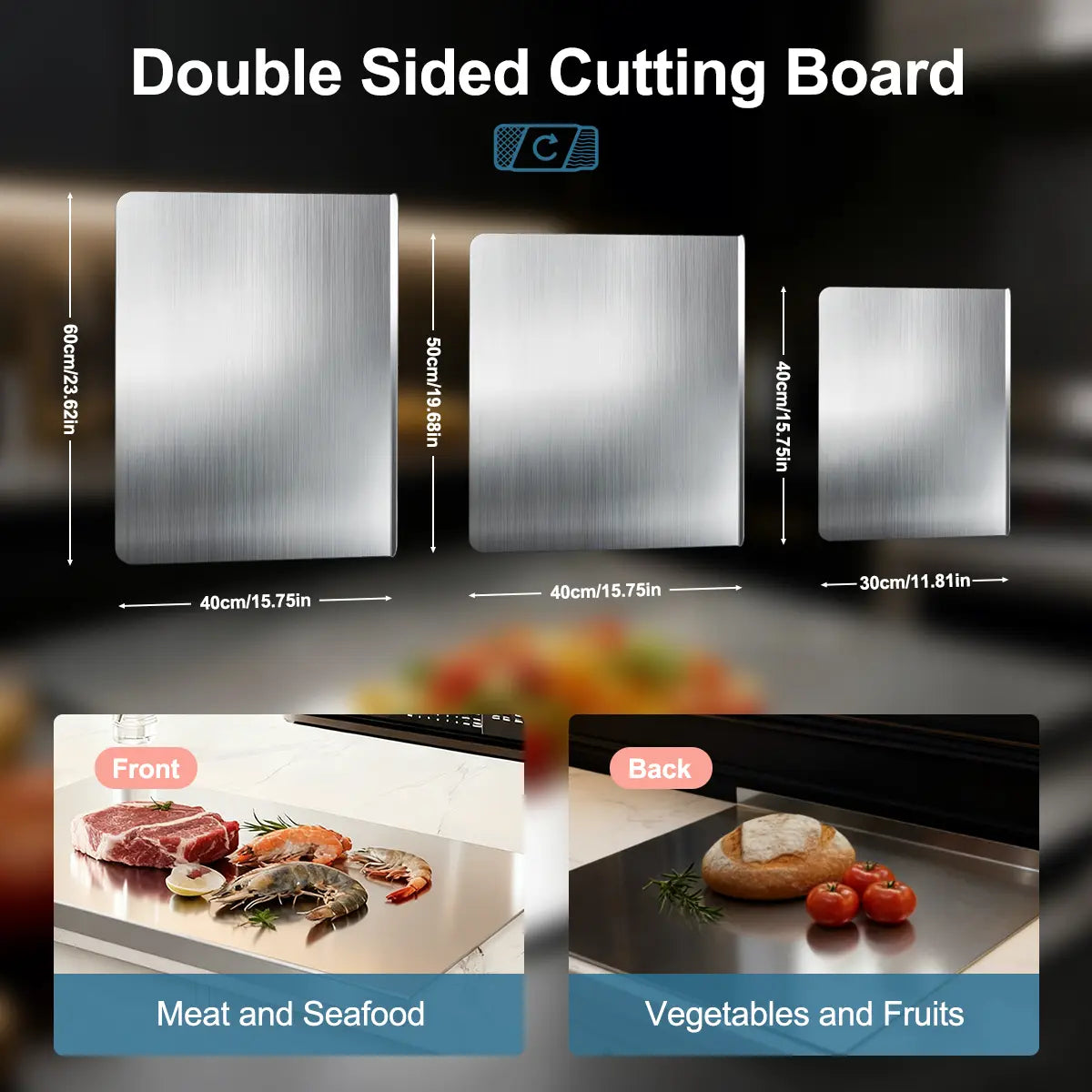 Titanium Metal Cutting Board - Durable Large Kitchen Chopping Block for Meat, Fruit, and Vegetables - Easy to Clean, Available in 40x30cm, 40x50cm, and 40x60cm Sizes