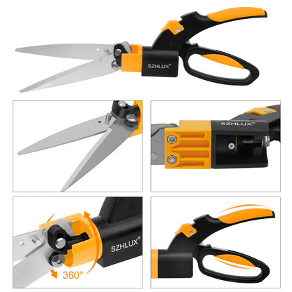 SZHLUX 360-Degree Swivel Blade Grass Shears with Ultra-Sharp 5-Inch Stainless Steel Blades for Precision Gardening and Plant Cutting