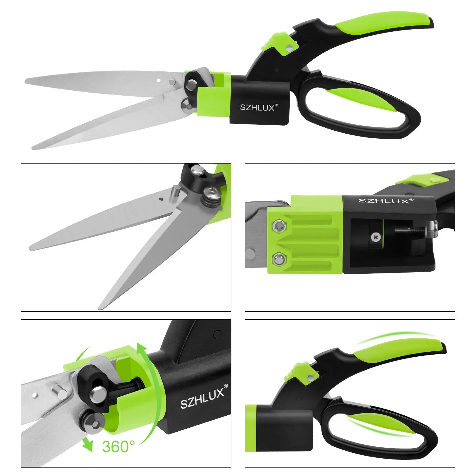 SZHLUX 360-Degree Swivel Blade Grass Shears with Ultra-Sharp 5-Inch Stainless Steel Blades for Precision Gardening and Plant Cutting